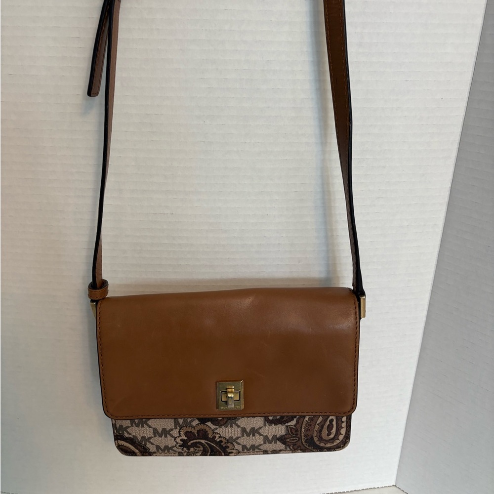 Michael Kors Paisley Brown Leather Crossbody Bag